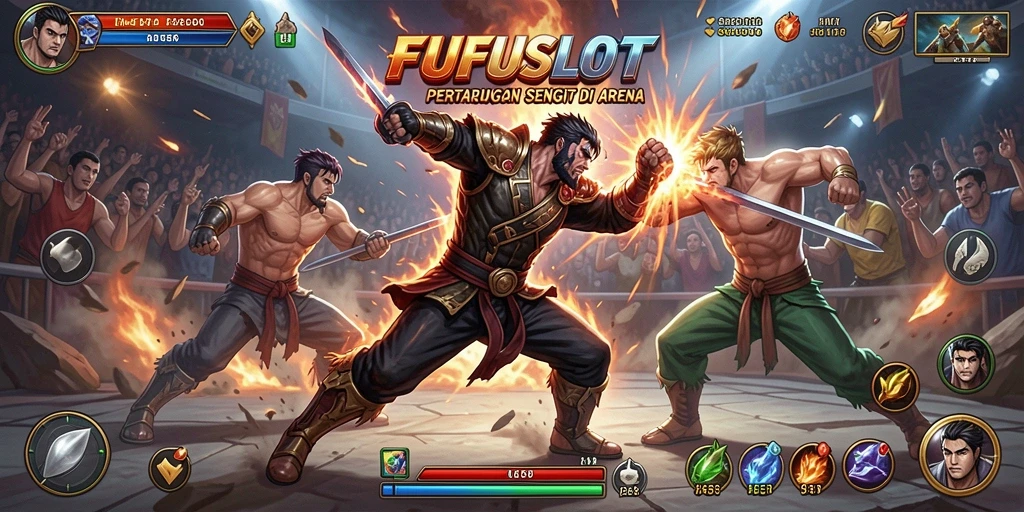 Tampilan gameplay FUFUSLOT dengan aksi pertarungan yang mendebarkan.