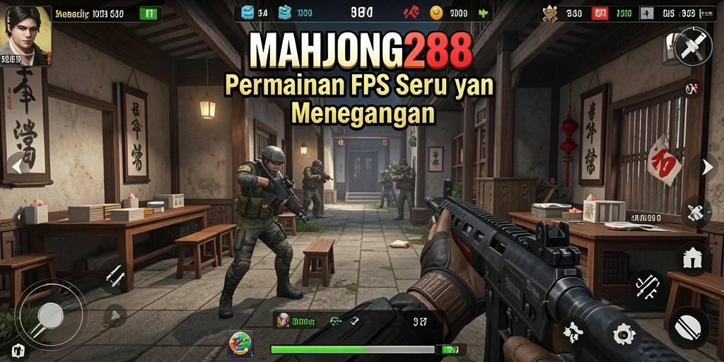 Tangkapan layar menunjukkan aksi intens dalam permainan FPS MAHJONG288.