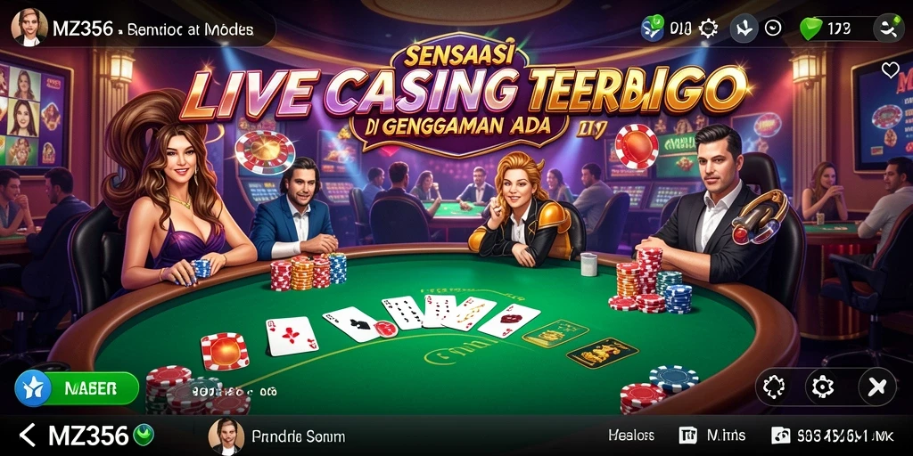 Screenshot menunjukkan dealer langsung dan suasana Live Casino yang mendebarkan.