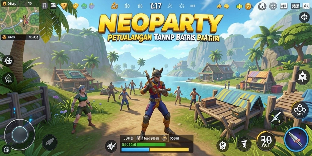 Tampilan gameplay NEOPARTY yang menakjubkan di dunia terbuka.