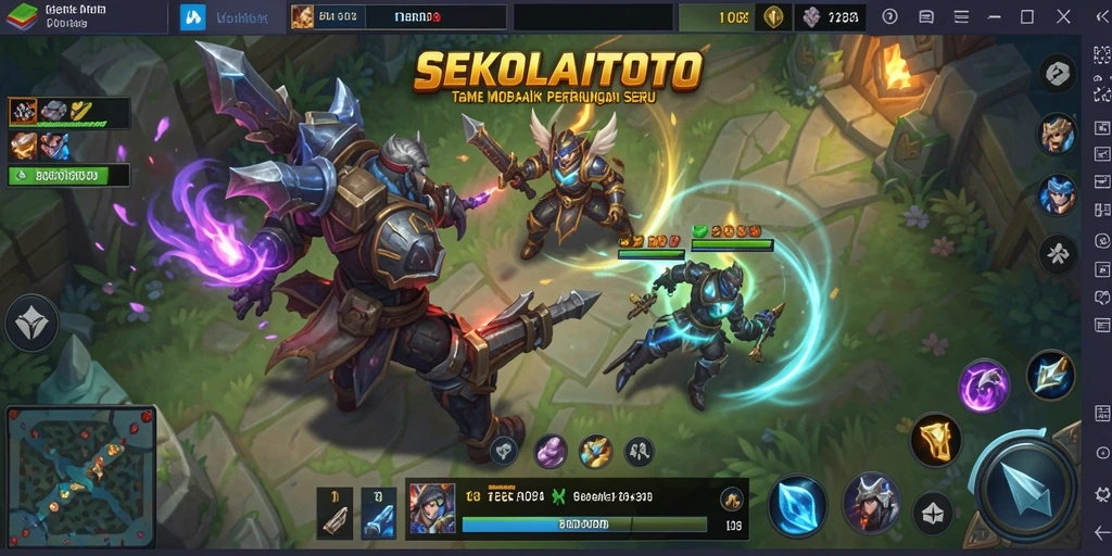 Tangkapan layar gameplay <strong>SEKOLAHTOTO</strong> menampilkan pertempuran seru antara dua tim.