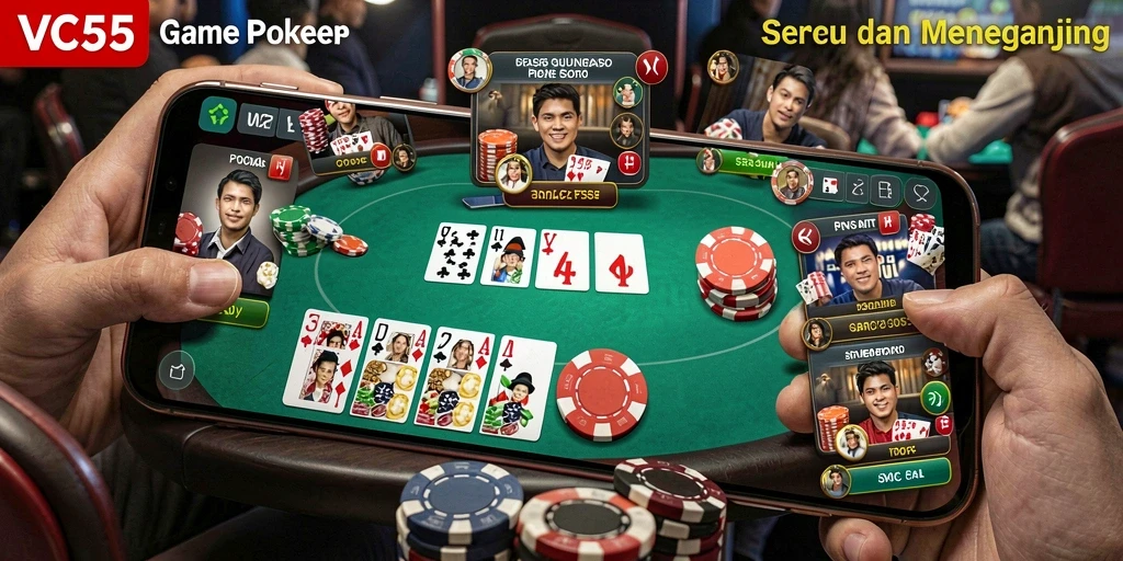 Tampilan menarik gameplay Poker di VC55 dengan pemain aktif.